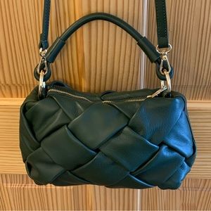 Genuine Italian Leather Valentina Fiore Woven Handbag Crossbody Purse,Dark Green